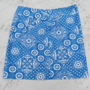 Talbots Size 6 - A Line Straight Skirt Color: Blue & White Floral Pattern